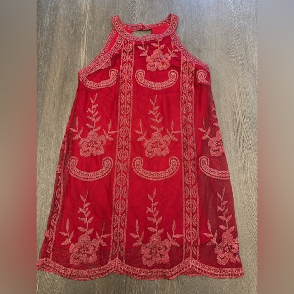 NWOT ALTARD STATE RED SPARKLY EMBROIDERED FLORAL DRESS - Size Small SKU:501